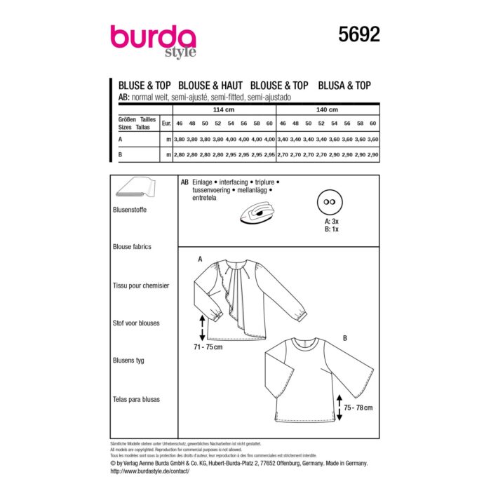 Burda Patroon 5692 - Blouse in Variaties