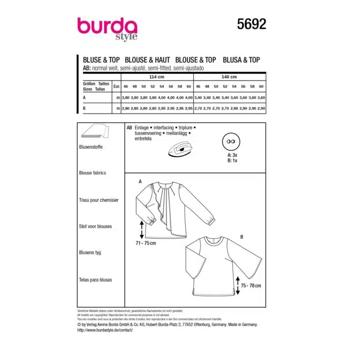 Burda Patroon 5692 - Blouse in Variaties