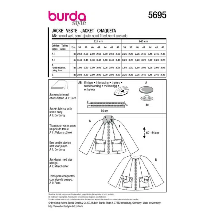 Burda Patroon 5695 - Jas in Variaties
