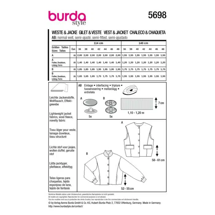 Burda Patroon 5698 - Vest en Jasje