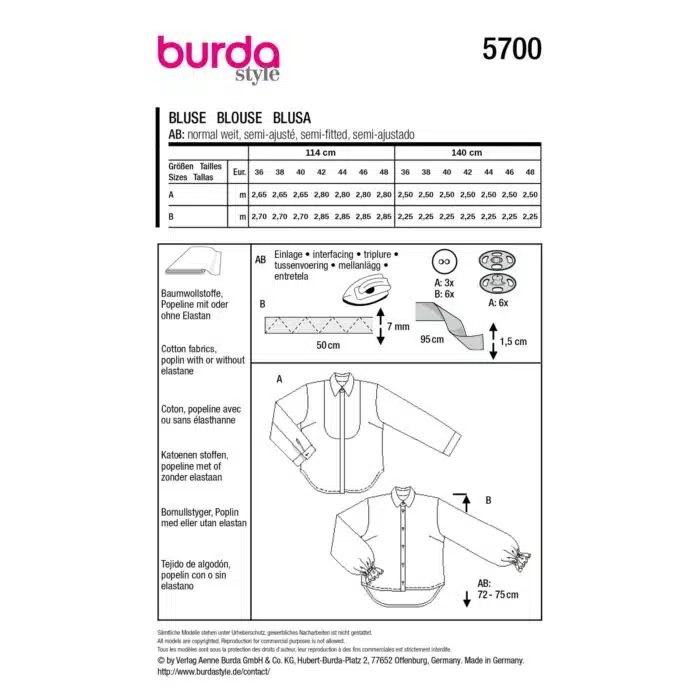 Burda Patroon 5700 - Blouse in Variaties