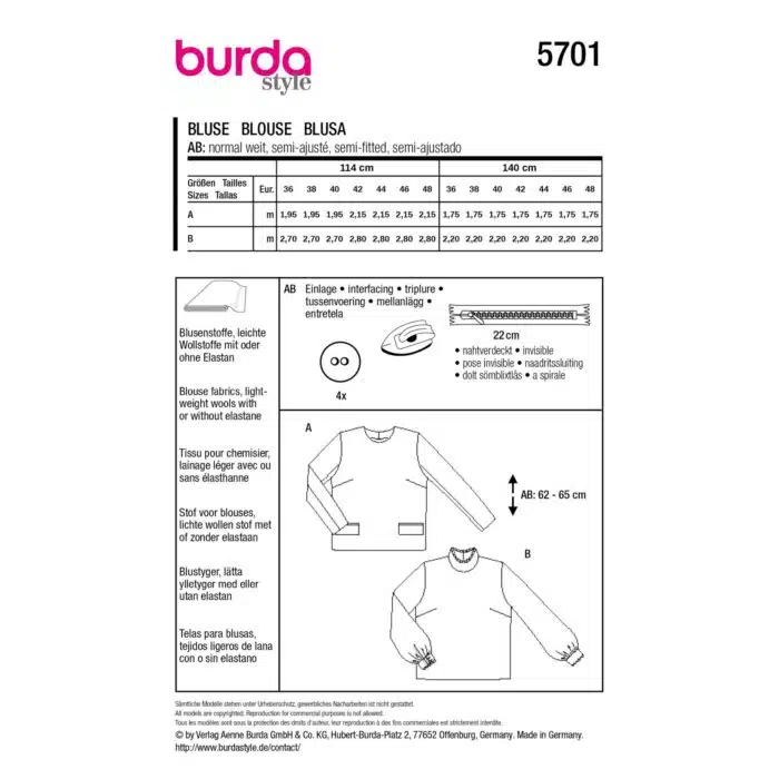 Burda Patroon 5701 - Blouse in Variaties
