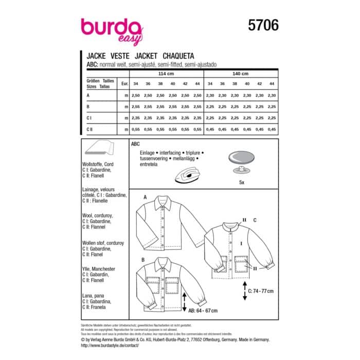 Burda Patroon 5706 - Jas in Variaties