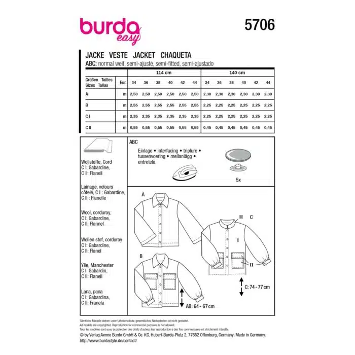 Burda Patroon 5706 - Jas in Variaties