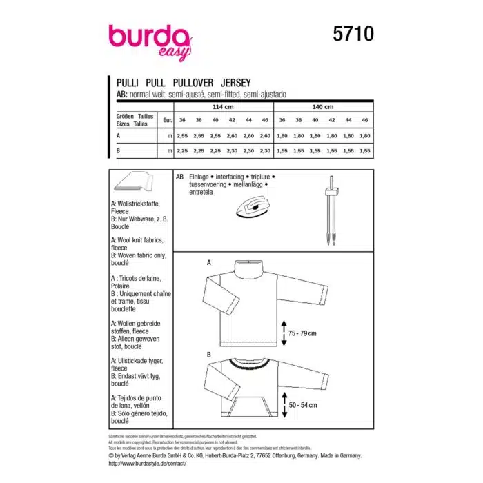Burda Patroon 5710 - Trui in Variaties