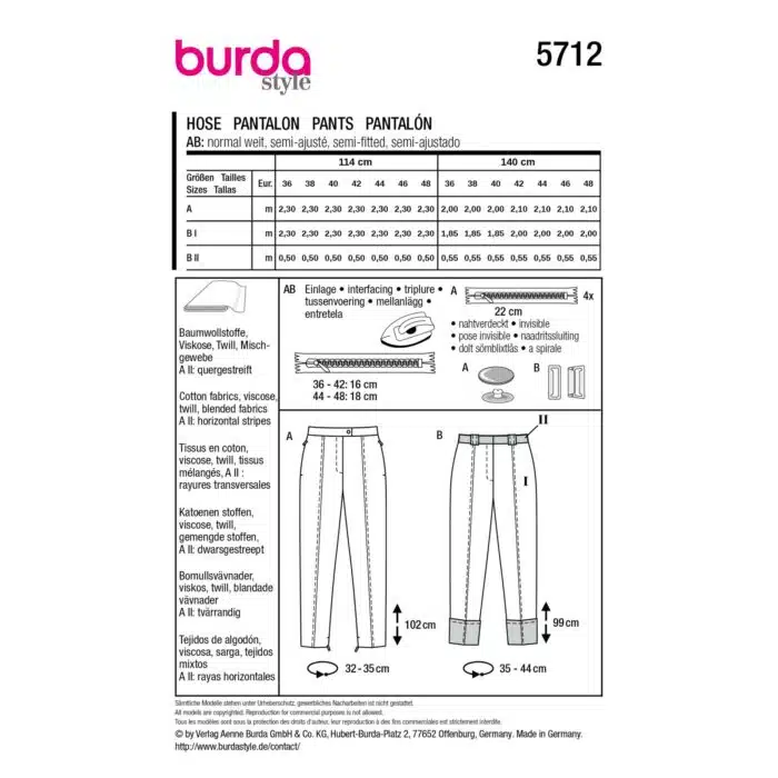 Burda Patroon 5712 - Broek in Variaties