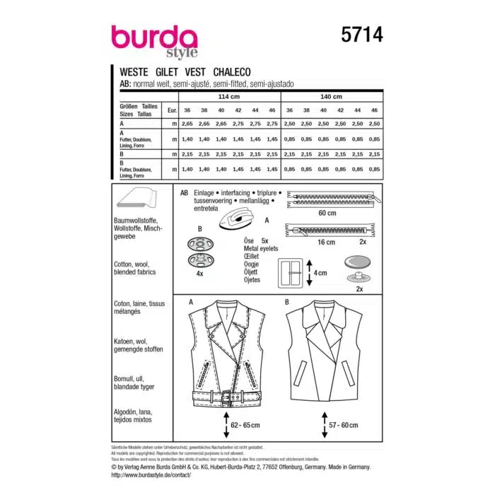 Burda Patroon 5714 - Vest in Variaties