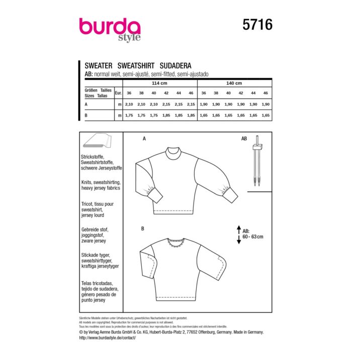 Burda Patroon 5716 - Sweater in Variaties