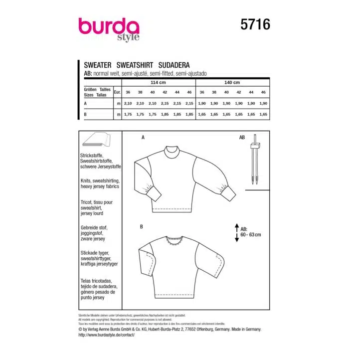 Burda Patroon 5716 - Sweater in Variaties