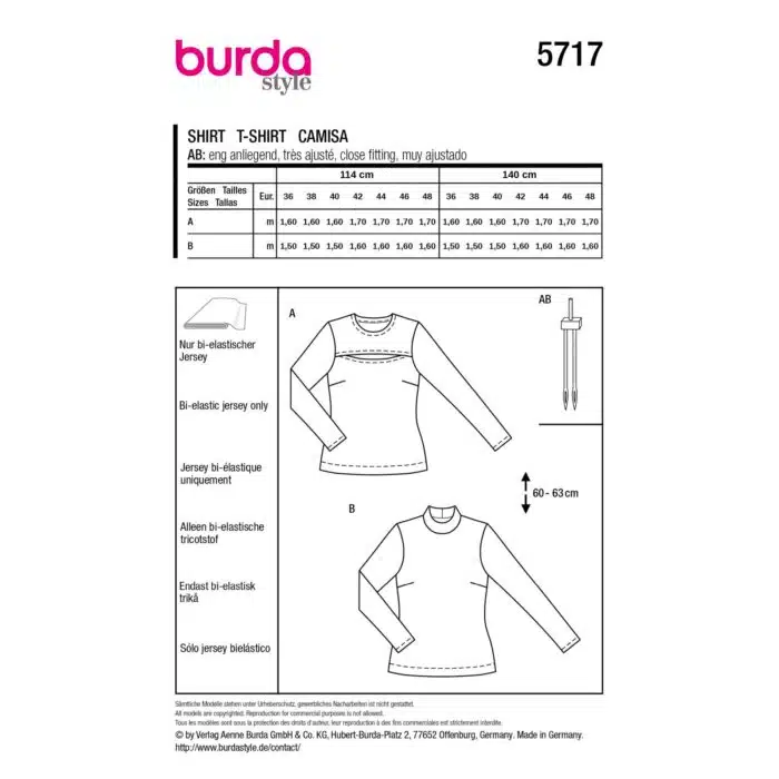 Burda Patroon 5717 - Shirts in Variaties