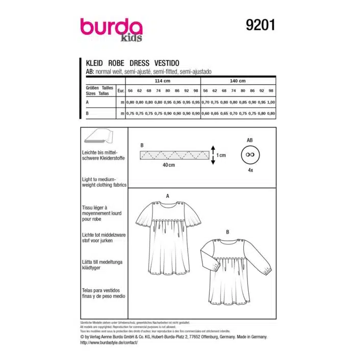 Burda Patroon 9201 - Jurk en Shirt