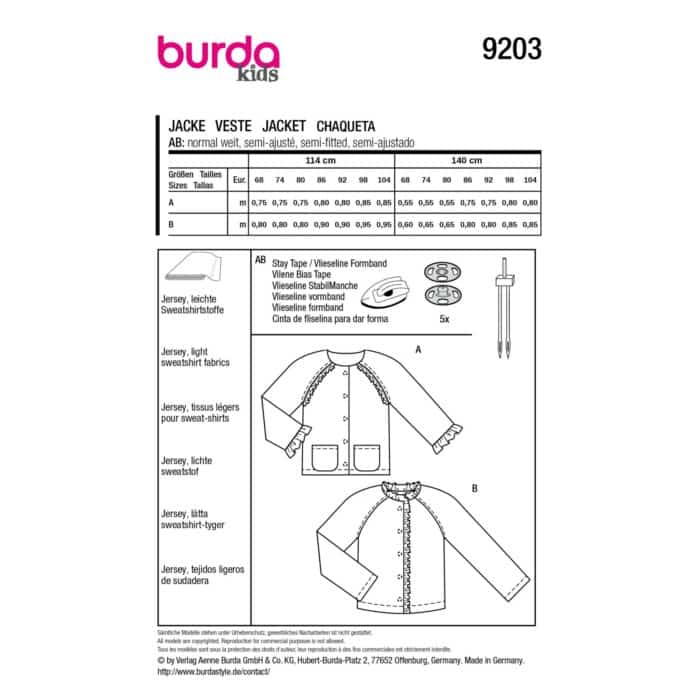 Burda Patroon 9203 - Jas in Variaties