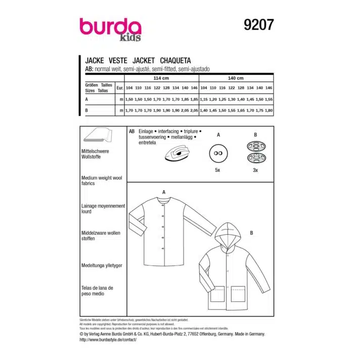 Burda Patroon 9207 - Jas in Variaties