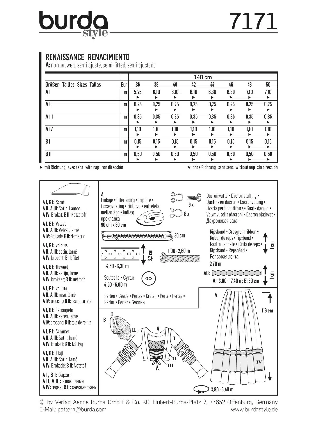 Burda Patroon 7171 - Jurk 'Renaissance'
