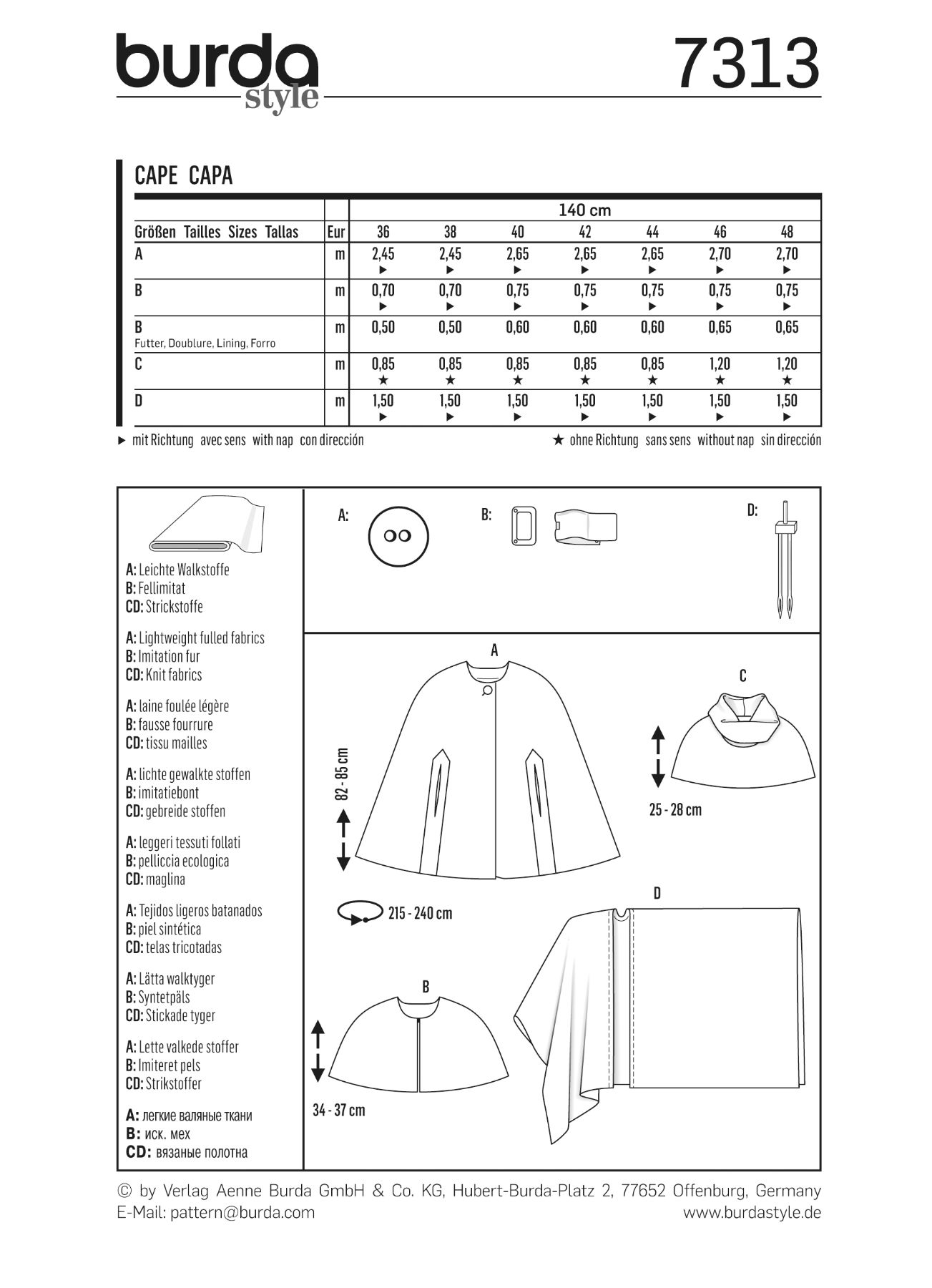 Burda Patroon 7313 - Cape in variaties