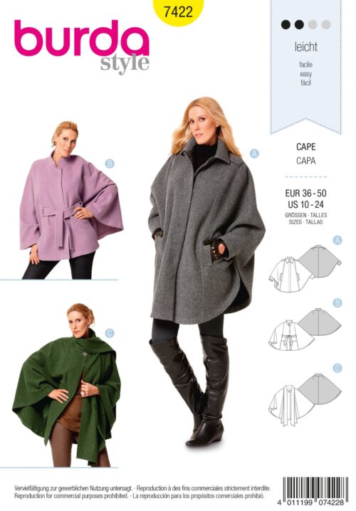 Burda Patroon 7422 - Cape in variaties