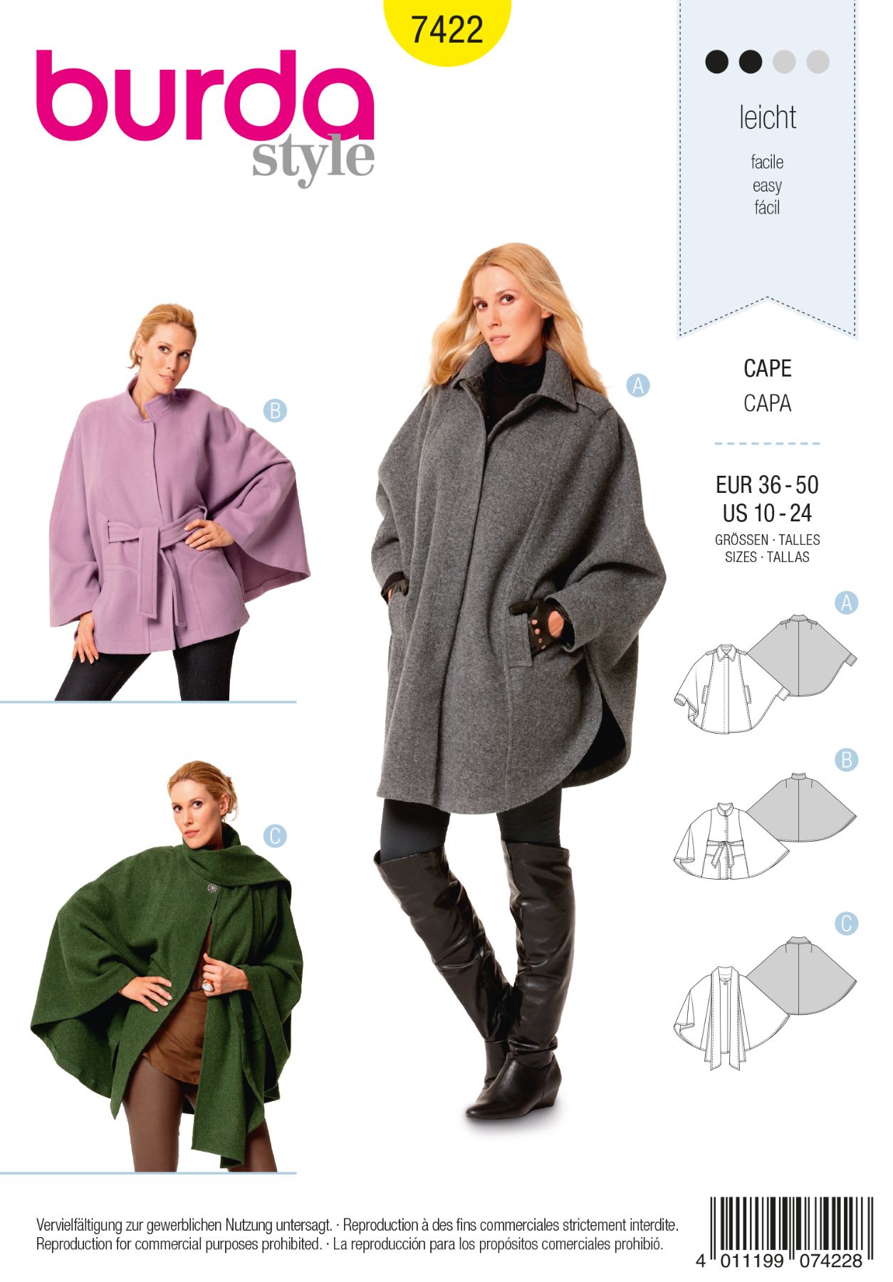Burda Patroon 7422 - Cape in variaties