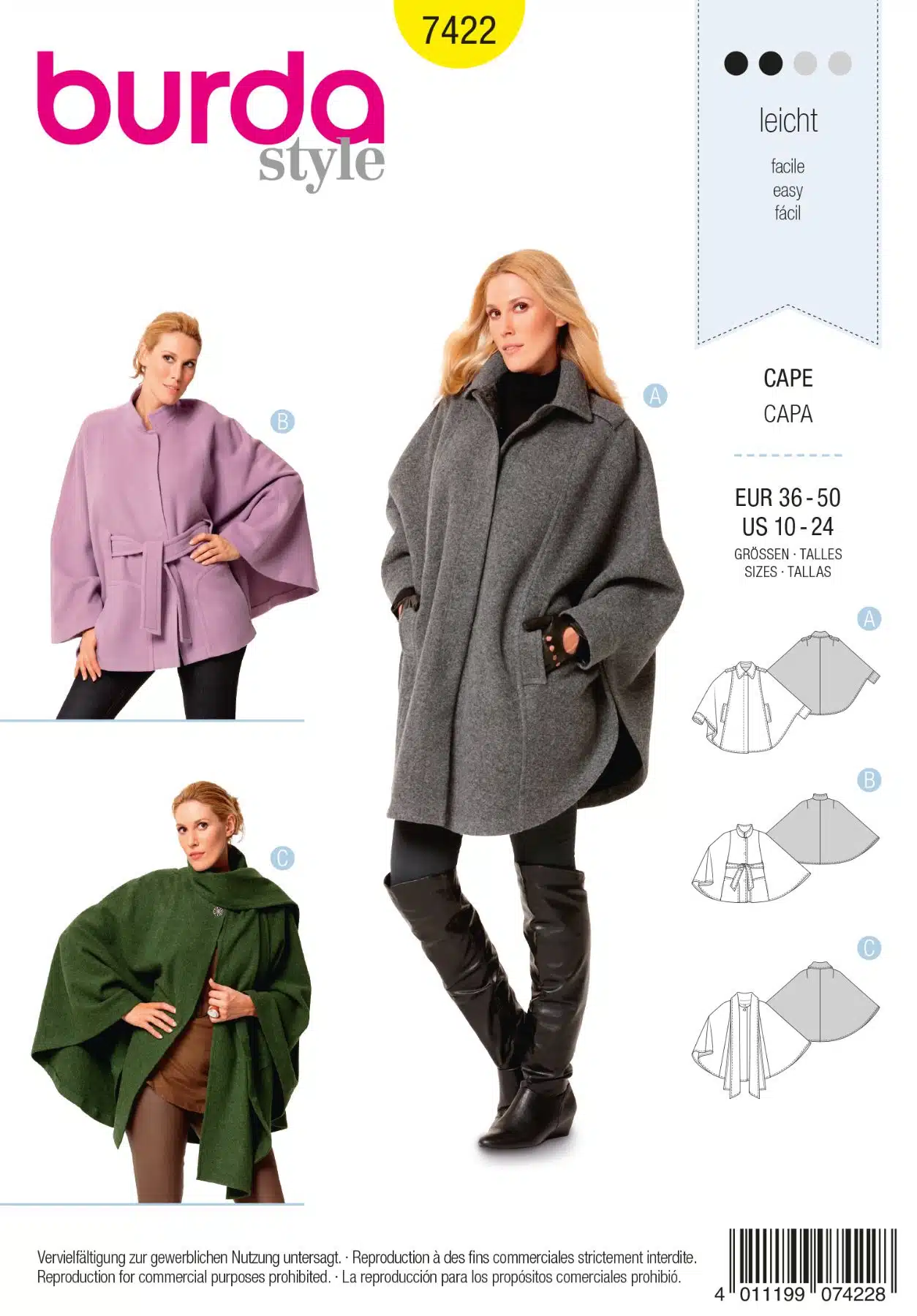 Burda Patroon 7422 - Cape in variaties