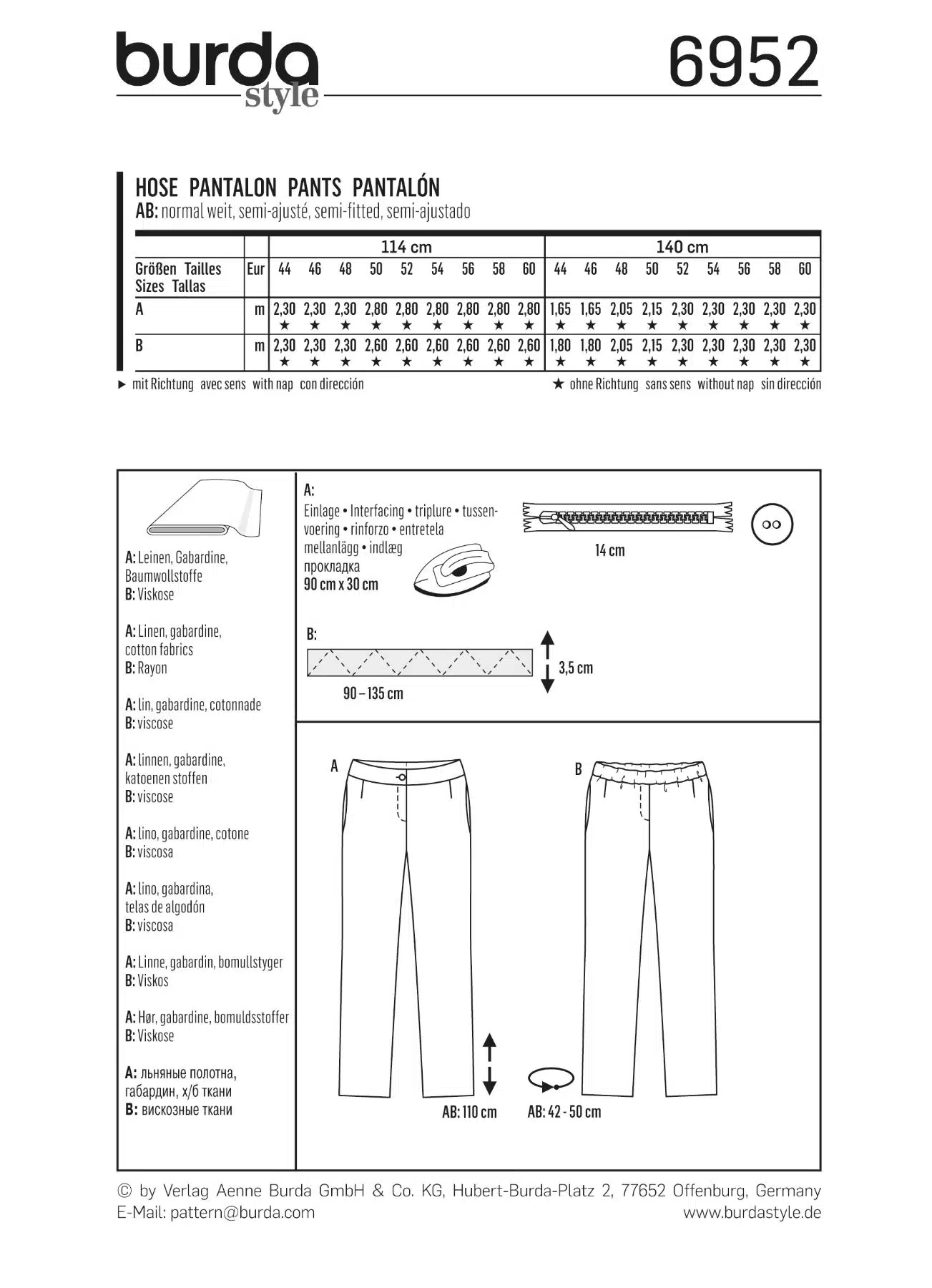 Burda Patroon 6952 - Broek in variaties