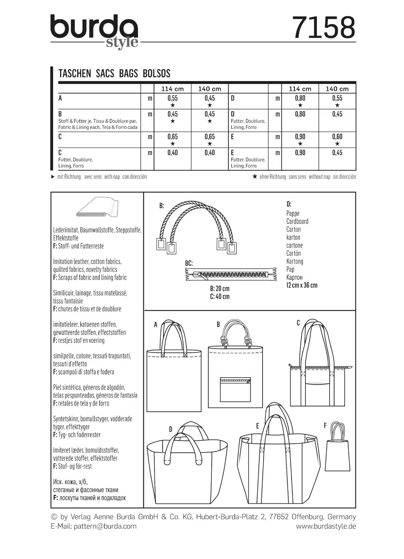 Burda Patroon 7158 - Tassen in variatties
