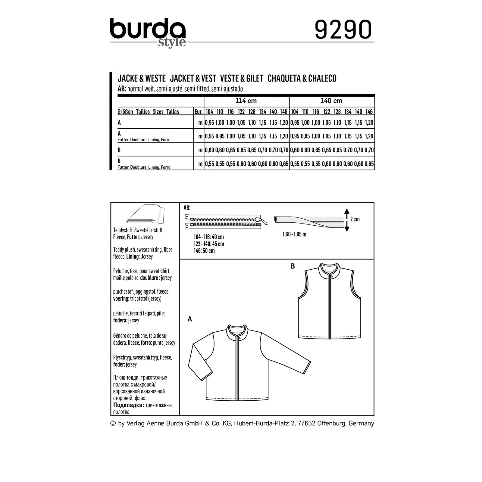 Burda Patroon 9290 - Bodywarmer en Vest