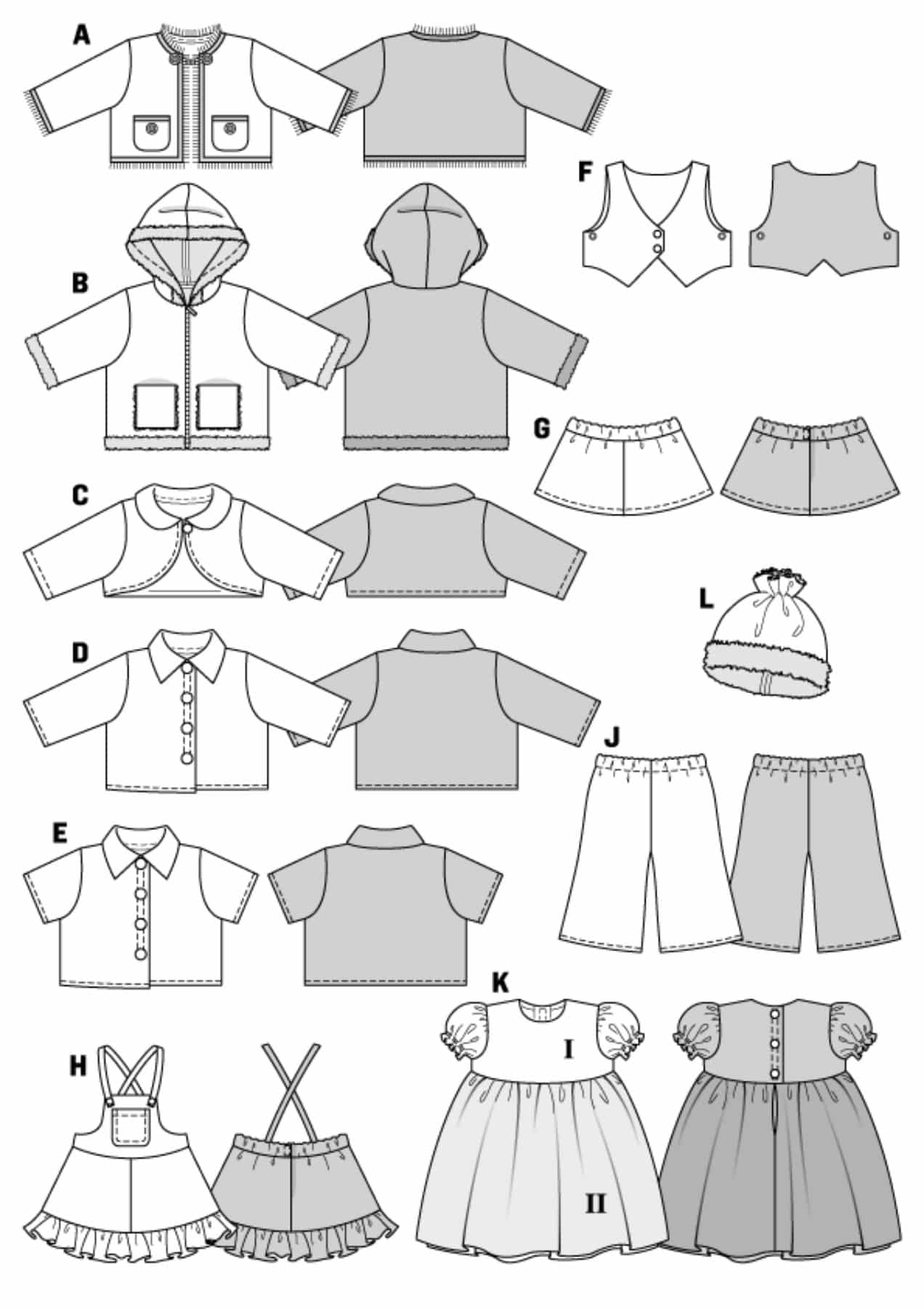 Burda Patroon 7753 - Poppenkleertjes in variaties
