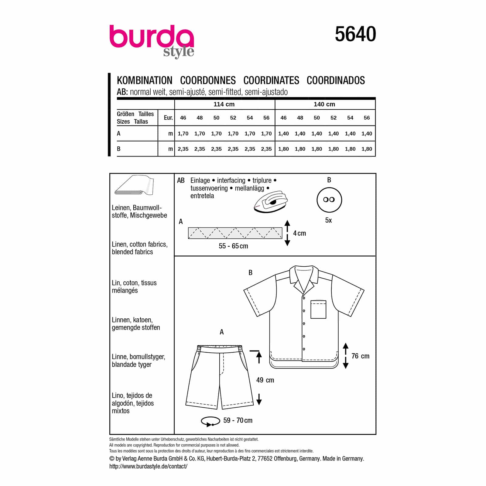 Burda Patroon 5640 - Shirt en Broek