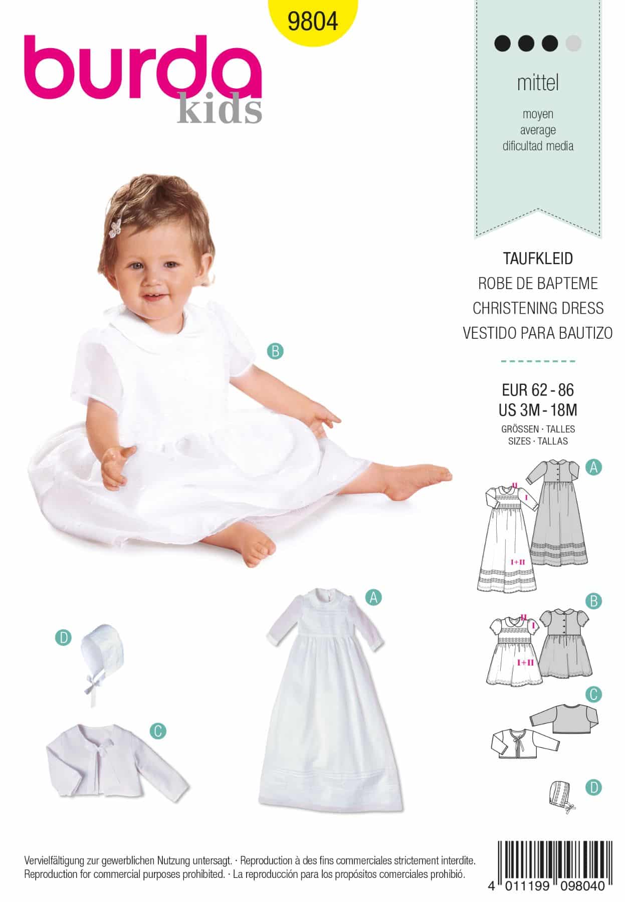 Burda Patroon 9804 - Doopjurk in variaties, vest en hoed